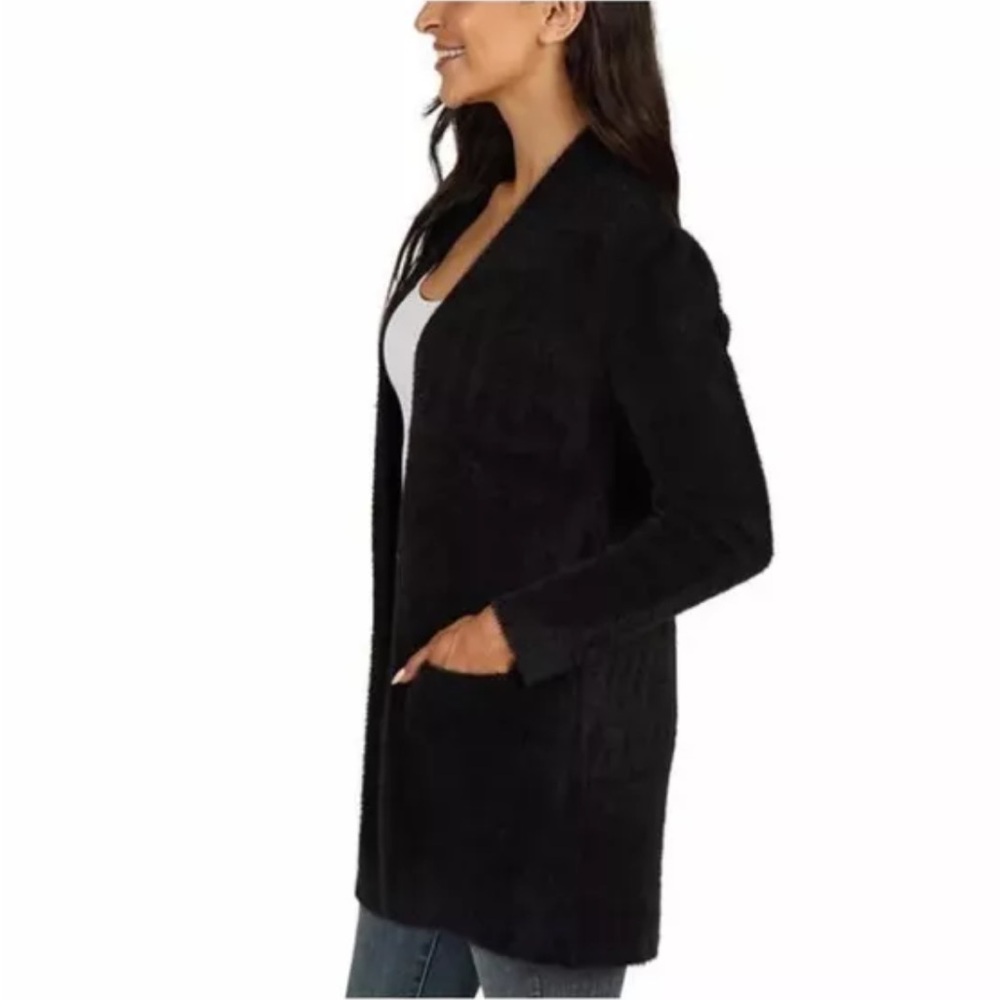 Love token ladies fuzzy black open cardigan 2 from pockets size S NWT - Picture 5 of 9